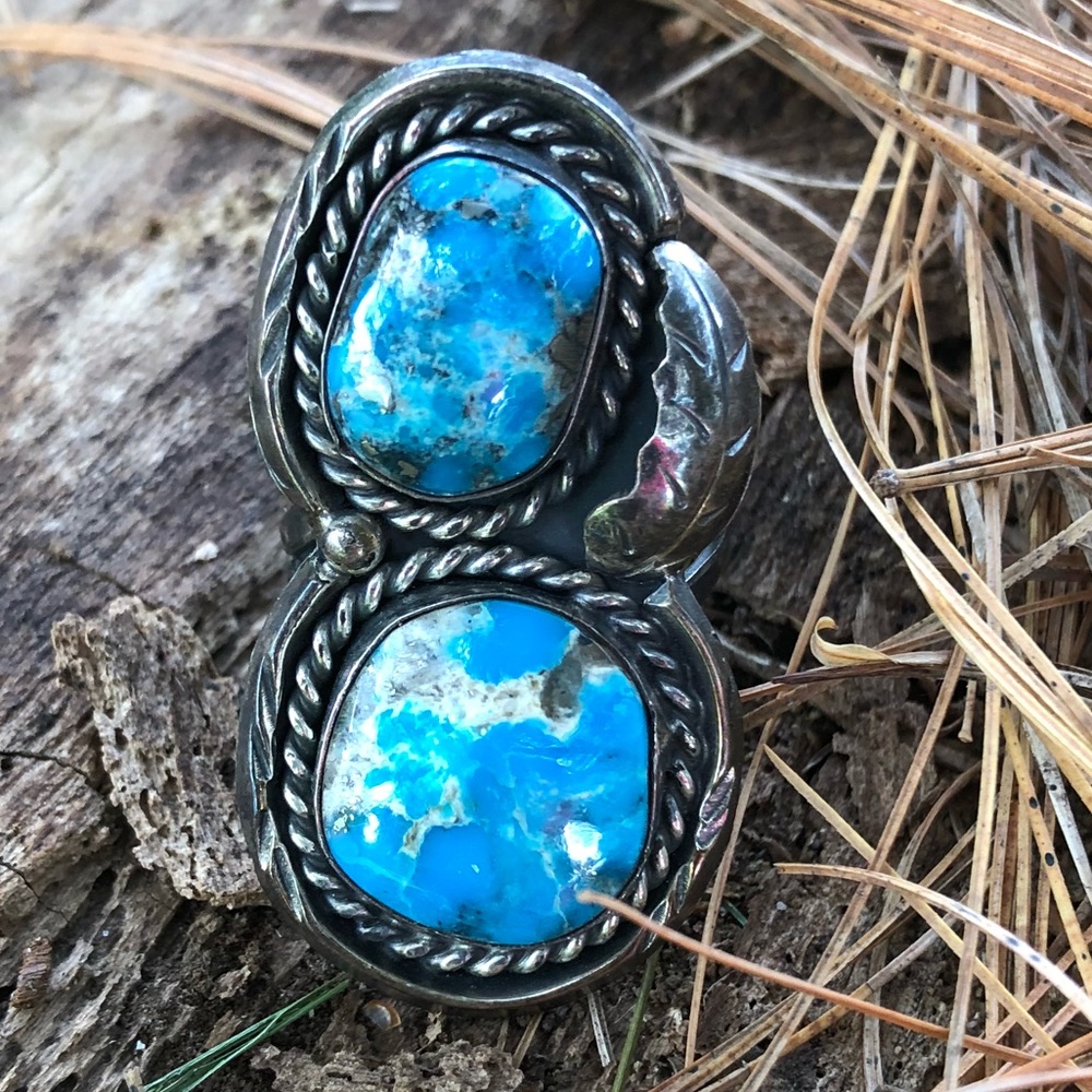 Large sterling silver turquoise ring